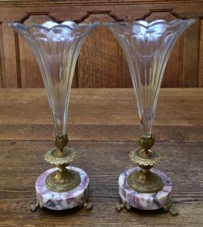 Pair Of French Marble Base Trumpet Vases Height 30cm Price SOLD