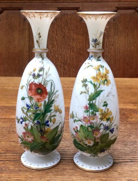 Fine Quality Pair of Opaline Glass Vases Height 30cm Price SOLD