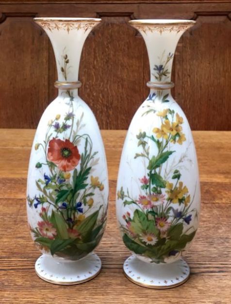 Fine Quality Pair of Opaline Glass Vases Height 30cm Price SOLD