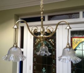 Art Nouveau Ceiling Light with Original Clear/Etched Shades Price SOLD