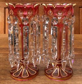 Bohemian Cranberry/Clear Gilded Lustres Height 31cm Price SOLD