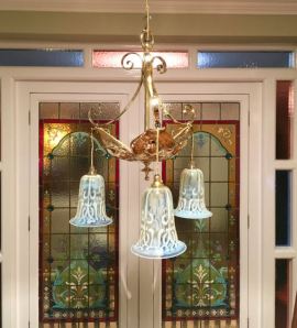 Outstanding Art Nouveau Ceiling Light with Original Vaseline Glass Shades Price SOLD