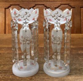 Pair of Opaline Glass Lustres Height 27cm Price SOLD