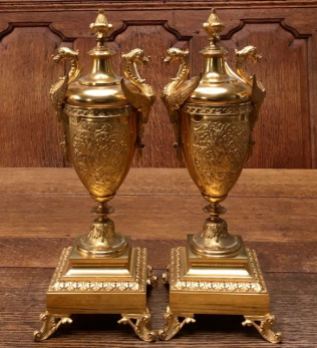 Pair Of Fine Quality Gilded Bronze Urns Height 36cm Price SOLD
